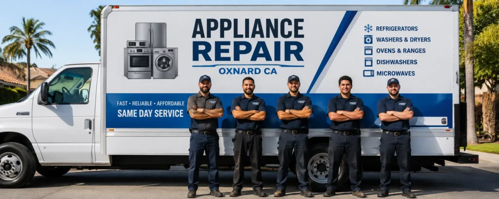 Professional appliance repair team in Oxnard, CA with service truck.