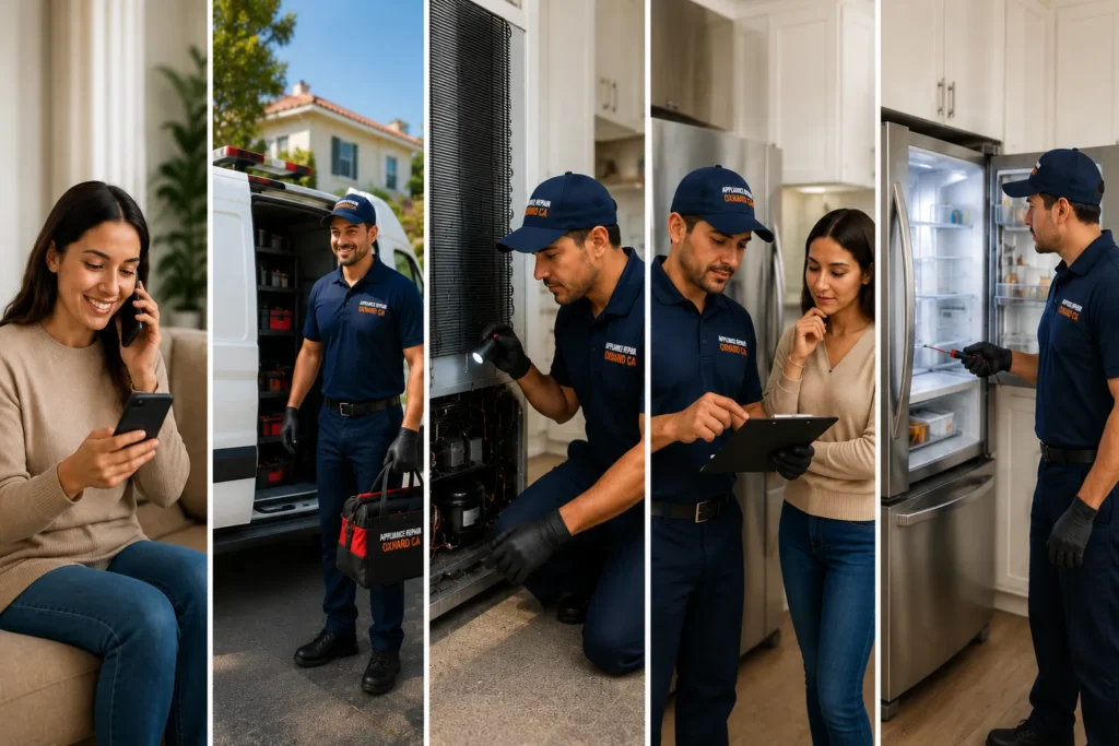 Step-by-step appliance repair process by a technician in Oxnard, CA