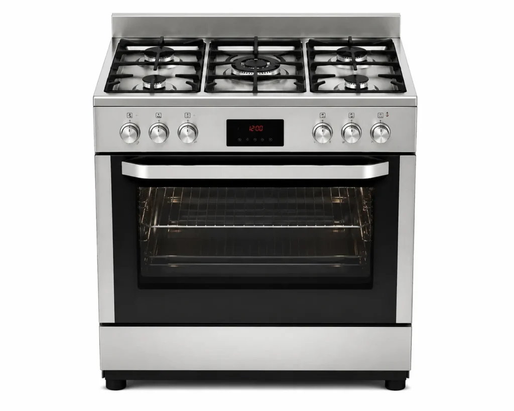 Stainless steel gas range and oven unit in an Oxnard, CA kitchen