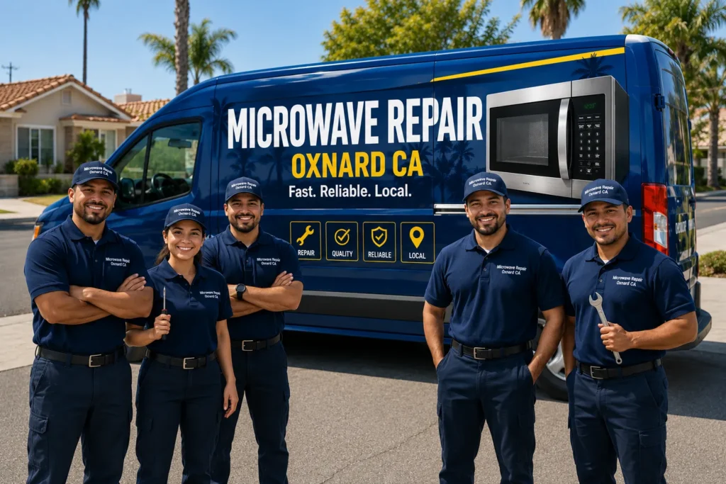 Professional appliance repair team standing in front of a service van in Oxnard, CA.