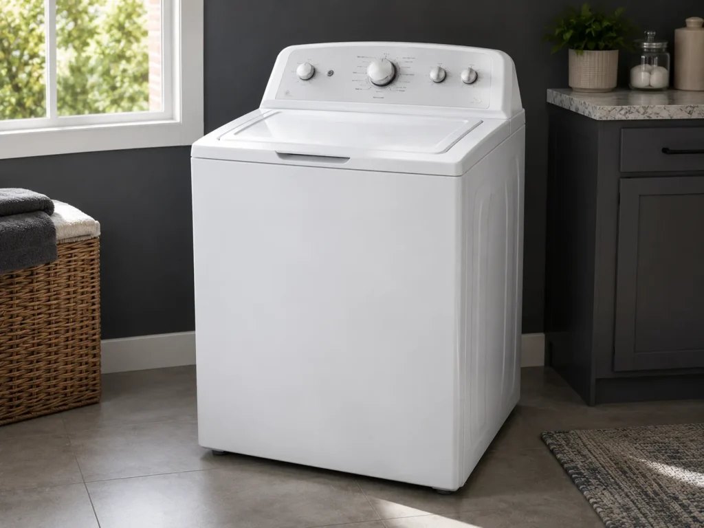 Standard top-load washing machine installed in a home laundry room in Oxnard, CA.